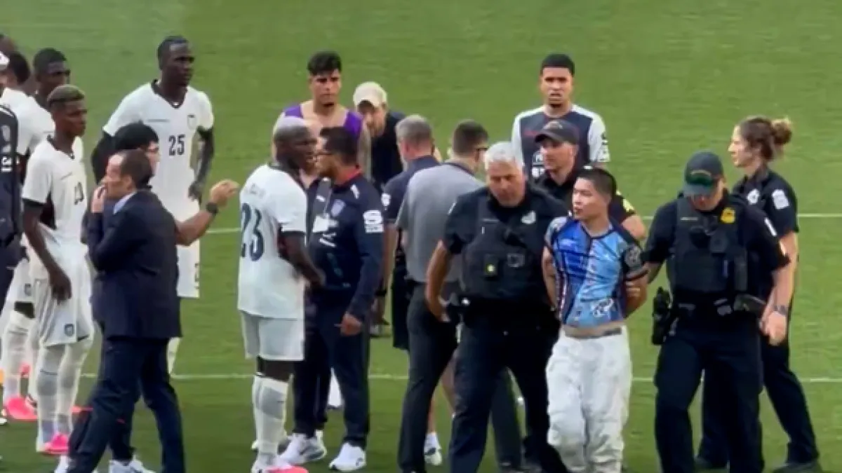 Ohio police drag away football pitch invader in pre-World Cup friendly